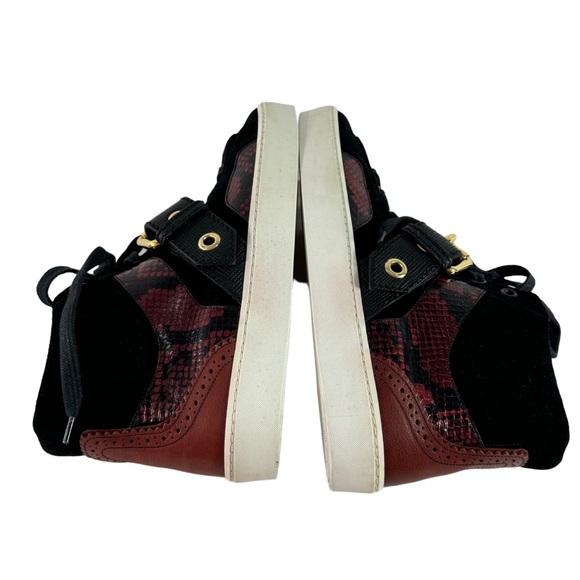 BURBERRY Black & Burgundy Leather Snake Print Buckle Women's Sneakers 38.5-8.5US - Picture 11 of 12